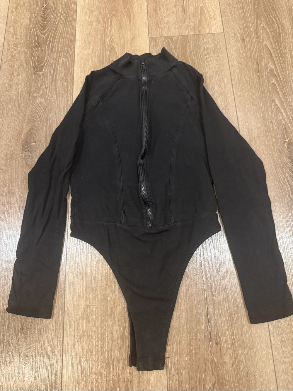 JLUXLABEL Black Long-Sleeve Zip-Front Bodysuit